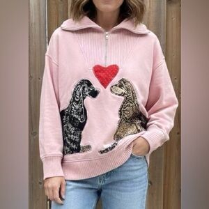 AERIE Upcycled Puppy Love Quarter Zip Sweatshirt - Size Medium